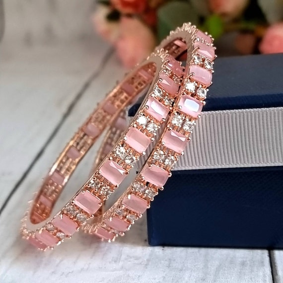 Rose Gold Pink American Diamond CZ Indian Asian Bangle Set Chooriyan Bangle Set Kangan Bangles Indian Jewellery Etsy Canada