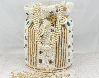 Bolso Potli de perlas hecho a mano: Bolso de noche nupcial indio