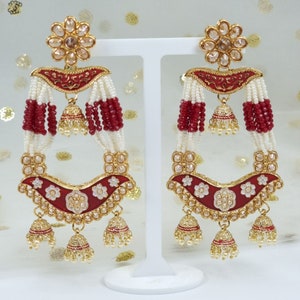 Polki Earrings with Jhumki Drop, Chandelier Earrings Statement Earrings, Indian Earrings, Indian Earring Jewellery, Pakistani Jewellery Red