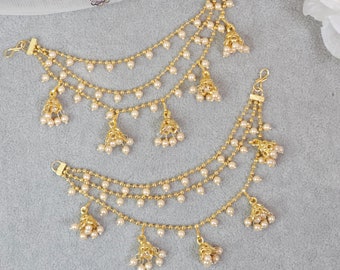 Vergulde Jhumka-oorketting: Indiase Bahubali Kaan Sahara-sieraden