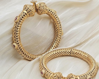 Kundan Rajwadi Kada Gold Bangle Set: Indian Bridal Kada Jewelry Bridesmaid's Gift For Her Statement Bangles Mother's Day Gift