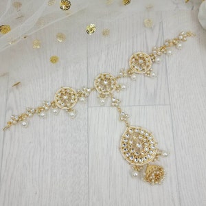 Bell drop Kundan Stone dentie intricate Lightweight Mathapatti, Headband, Sheesh Phool, Damini, Headpiece, Indian Pakistani Jewellery
