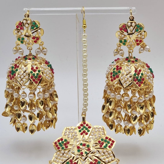Jadau Tikka Set Jhumka Earrings for Indian or Stylish Asian Brides Perfect for Sangeet Mehndi Celebrations Vintage Look Indian Jewellery Etsy Canada