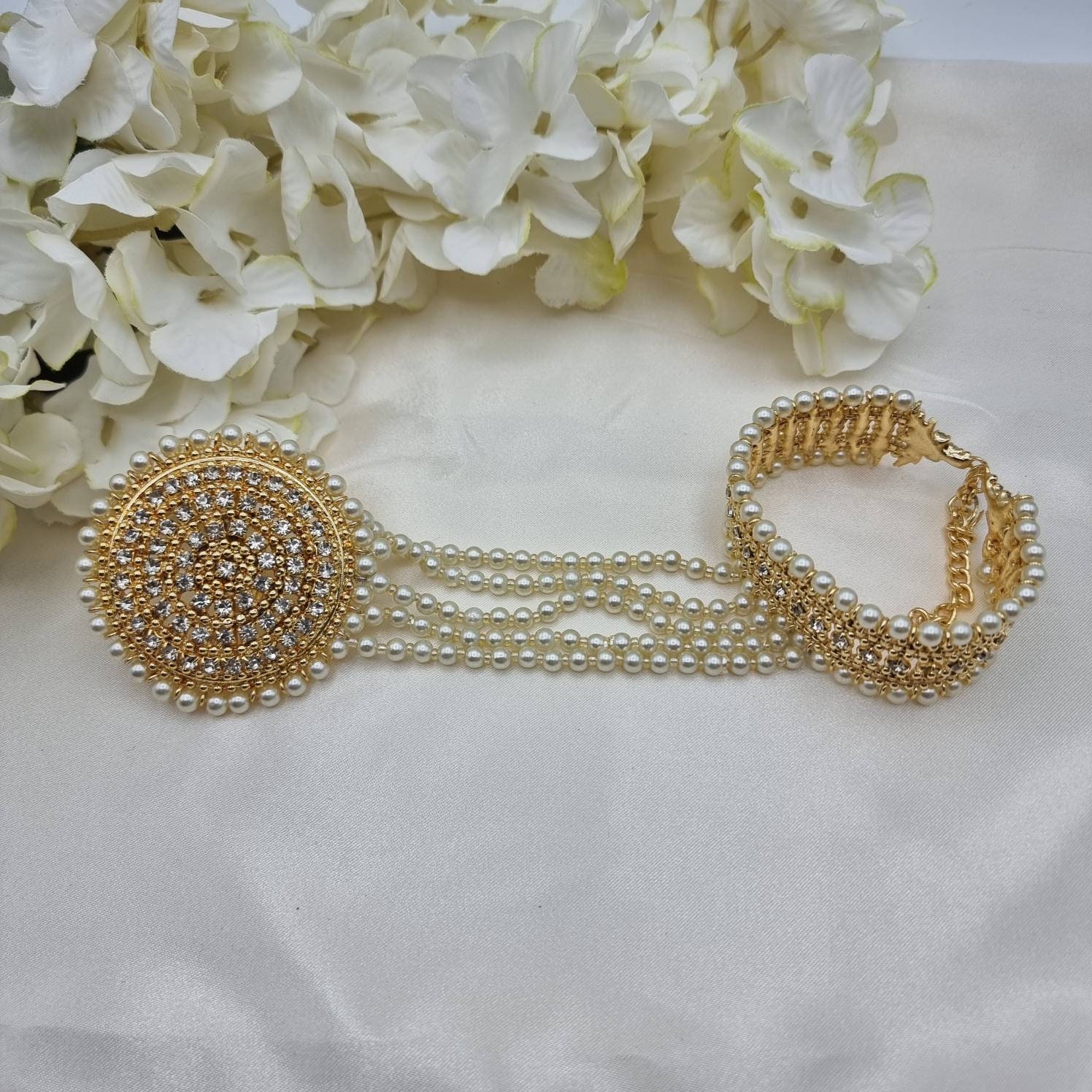 Hathphool Cadena de mano de perla de oro antigua joyería india pakistaní Joyería Pulseras Cadenas para las manos pieza de mano 
