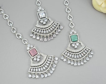 CZ Diamond Silver Mang Tikka: Indian Bridal Jewelry