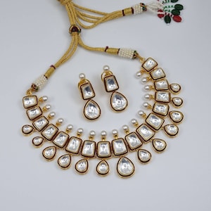 Gold Plated Kundan Necklace Set: Indian Jewelry with Earrings