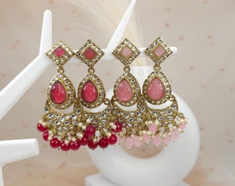 Antique Gold Kundan Pearl Indian Earrings: Bridal Jewelry
