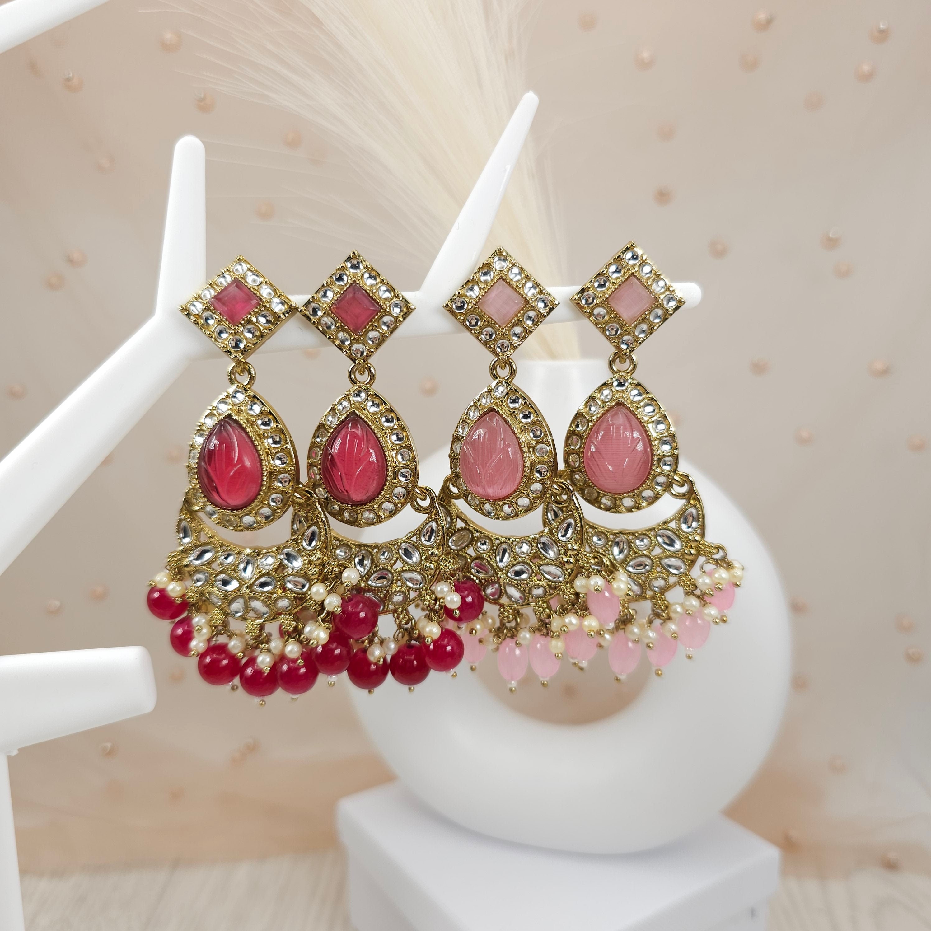 I Jewels Boucles d'oreilles chandbali plaquées or indien Bollywood Kundan perle pour femme (E3159), Moyen, Métal, Pas de gemme
