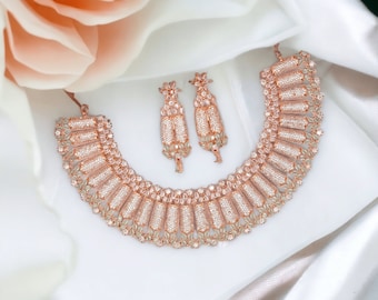Rose Gold Mint CZ Choker Necklace set