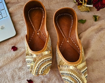 GUL antieke gouden pailletten khussa, Indiase Pakistaanse punjabi jutti, sandaal, hamdmde jutti, schoenen, schoeisel