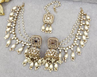 Mirror Jhumka Earrings and Tikka Set: Indian Bridal Jewelry