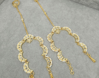 Kundan Polki Bridal Haathphool: Arnés de mano chapado en oro