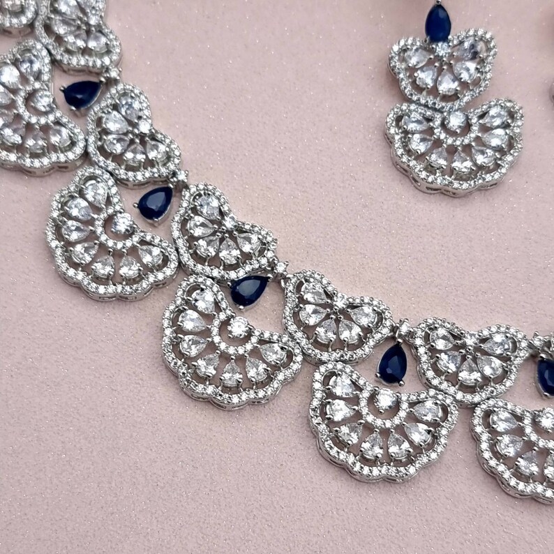 Gold Finish Multi Colour CZ Necklace Set Beautiful Indian AD Jewelry with Earrings for Bridal and Modern Designs Occasionally & Special Gift