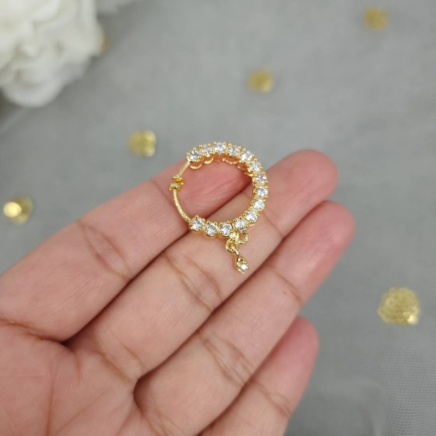 Buy Gold Rhinestone Non-piercing Nose Ring Online in India - Etsy