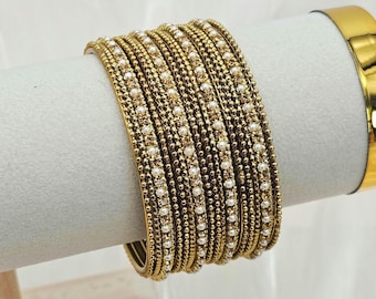 Antique Gold Pearl Stone Bangle Set Indian Bangle Bracelet For Womens Bride Bridesmaid's Gift for Her Indian Pakistani Bangles Bollywood