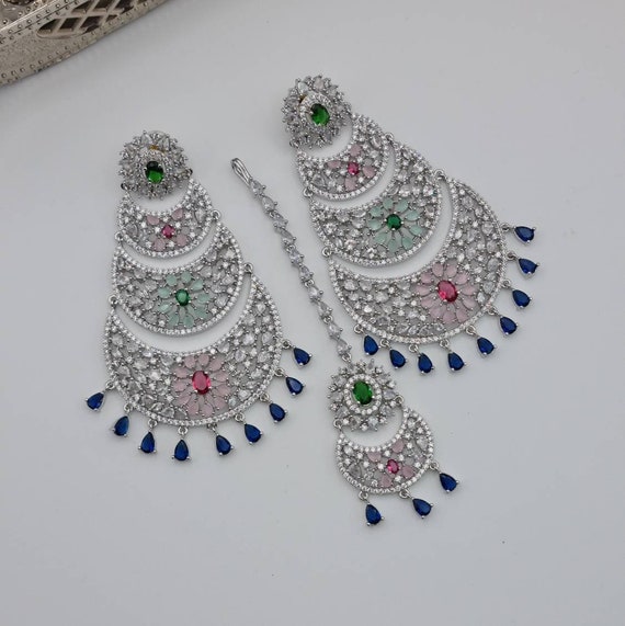Statement Rose Gold Chandbali Style Premium Quality American Diamond  Earrings | Indian Jewelry | AD Earrings | Long Earrings | Light Weight |  Diamond earrings indian, American diamond, Long earrings