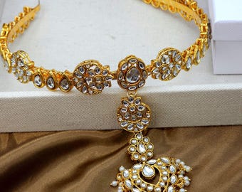 Kundan Mathapatti Headpiece | Bridal Kundan Maang Tikka | Indian Wedding Hair Jewelry | Traditional Gold Head Jewellery
