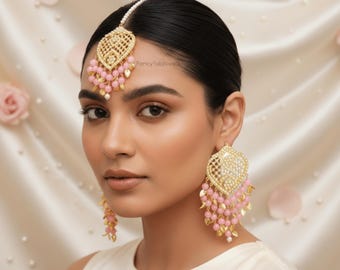 Classic Jadau Earring Tikka Set: Traditional Indian Pakistani Punjabi Bridal Jewelry Set/Festive Jewelry Bridesmaid Jewelry set