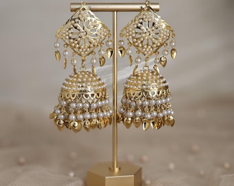 Classic Jadau Pear Jhumka Earrings/TraditIndian Indian Bridal Jewelry/Party Wear Earrings/Pakistani Bridal Jewelry Bridesmaid Gift For Her