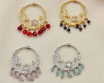Aro nasal sin perforación con perlas de colores, nath nupcial indio, aro nasal falso, joyería nasal para bodas, regalo para damas de honor.