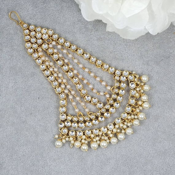 Kundan Pearl Bridal Passa jhoomar With Beads Wedding Jewelry