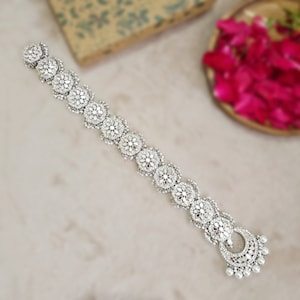 Rini Silver Polki & Pearl Plait Piece Hair Choti Hair Accessories Punjabi Hair Jewelry Indian Pakistani Braid Jewelry Paranda Hair Brooch