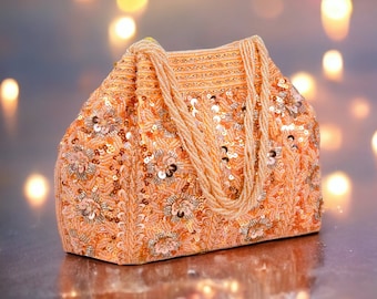 Rose Gold Embroidered Evening Purse: Indian Wedding Handbag, Clutch Bag, Embellished Bridal Bag Bridesmaid Gift For Her, Sequined Clutches