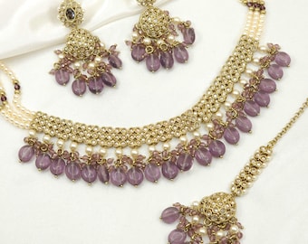 Noor - Polki choker-kettingset - in 4 kleuren, Indiase sieraden, Bollywood-sieraden, bruidssieraden