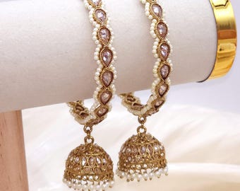Polki Pearl Jhumka Bangles: Antique Gold Indian Bridal Jewelry