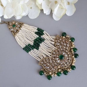 Pearl Kundan Bridal Jhoomar Passa ,Antique Gold Bridal Hair Jewelry, Indian Pakistani Wedding Side Headpiece, Mughal Style Hair Accessory