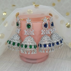 Versilberte amerikanische Diamant Jhumki Ohrringe: Indischer pakistanischer Schmuck