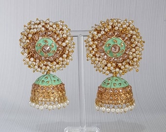 Polki Kundan Jhumki Earrings: Hand-Painted Indian Jewelry