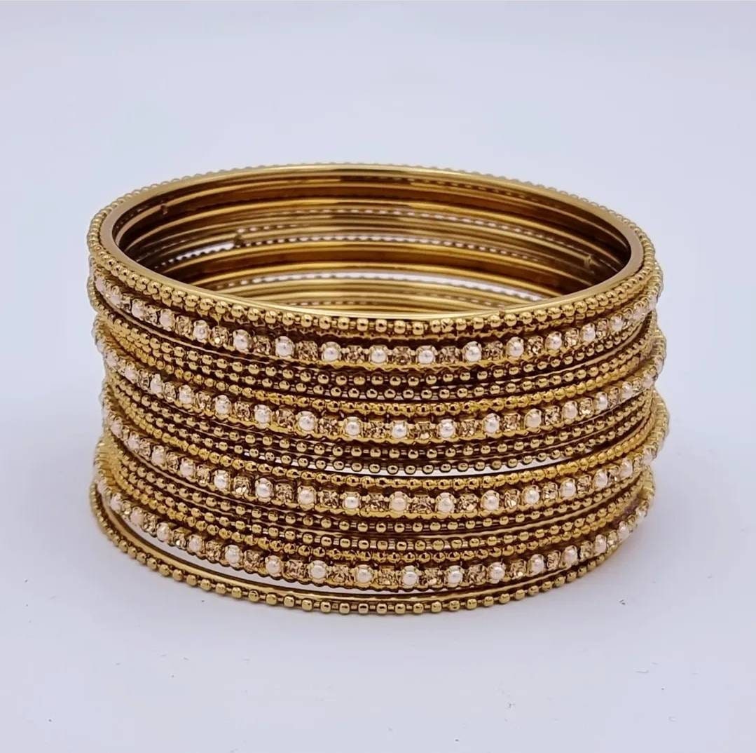 Touchstone Golden Bangle Collection indiano Bollywood strass grano