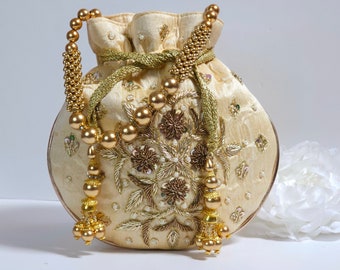 Bolso Potli de perlas de lujo: bolso de noche de seda hecho a mano