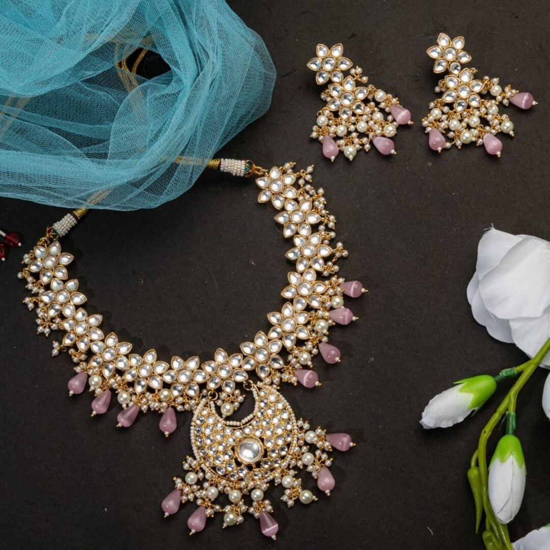 Indisch Bollywood Hochzeitsset Gold Vergoldete Schmuck Ohrringe