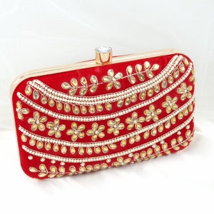 Red Gold Embroidered Clutch Bag For Bride Indian Bridal Clutch bag Bridesmaid Evening Purse Wedding Clutches Gift For Her