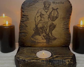 Houten Apollo-standbeeld: altaardecor Griekse god van de muziek