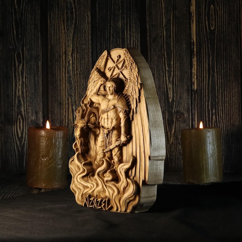 Handmade Azazel Statue, Wooden Occult Figure, Demon Sigil - Etsy