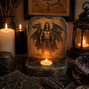 Bune Dämonen-Kerzenhalter aus Holz, Altardekoration, Goetia-Mythos-Figur, heidnisches Hexengeschenk
