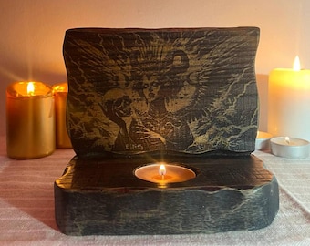 Drewniany świecznik Lilith: ołtarz bogini, dekoracja rytuału Wicca