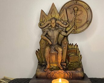 Mammon Statue - Holz Altar Kerzenhalter, Dark Fantasy Decor