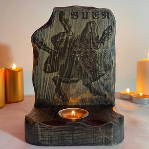 Buer Buer altar Sigil buer Wooden candle holder Demon Demon statue Goetia demon Wood carving Satan statue Pagan altar Witchcraft Altar decor