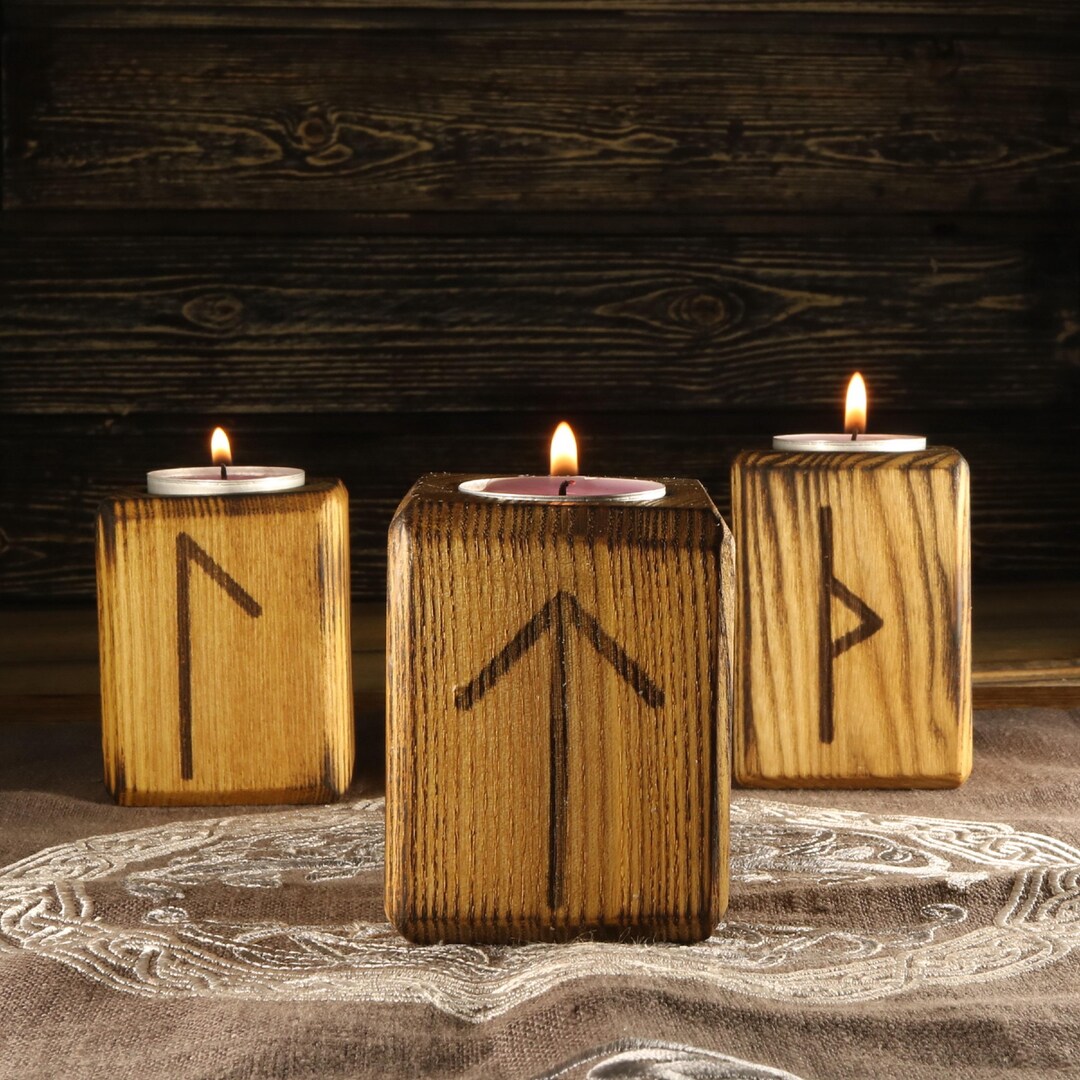 Viking Rune Runic Candle Holder | Tiwaz ᛏ, Laguz ᛚ, Thurisaz ᚦ | Viking ...