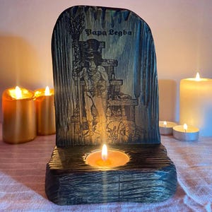 Papa legba Papa legba altar Voodoo skull Voodoo Legba Hoodoo Vodou Gothic Gothic altar Wooden candle holder Witch Witchcraft Altar decor