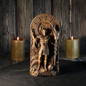 Carved Wood Zagreus Statue: Greek God of Rebirth