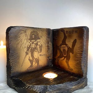 Marbas Buer Sigil marbas Buer sigil Marbas altar Buer altar Marbas demon Buer demon Demor altar Goetia Occult Woodencandleholder Altar decor