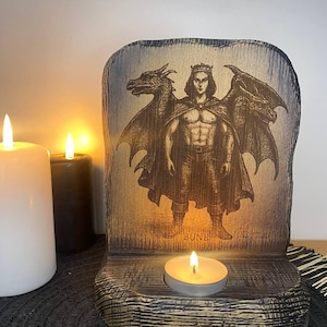 Bune Bune altar Bune sigil Demon Goetia Occult Solomon Ritual altar Ars goetia Wooden candle holder Laser cutting Wood carving Altar decor