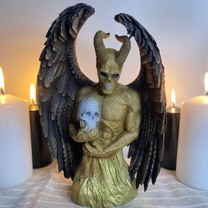 Demônio Estátua de demônio Estátua de Satanás Estátua oculta Decoração de demônio Decoração gótica Estátua pagã Estátua satânica Estátua de Lúcifer Abaddon Esculpido em madeira