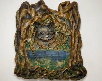 Gato de madera tallada para colgar en la pared: River & Tree Art