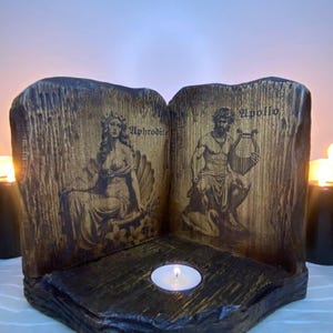 Apollo and Aphrodite Wood Statue: Greek Mythology Altar Decor